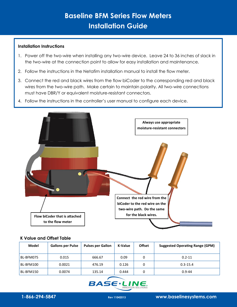 Baseline Systems Baseline BFM Series Flow Meter User Manual | 1 page