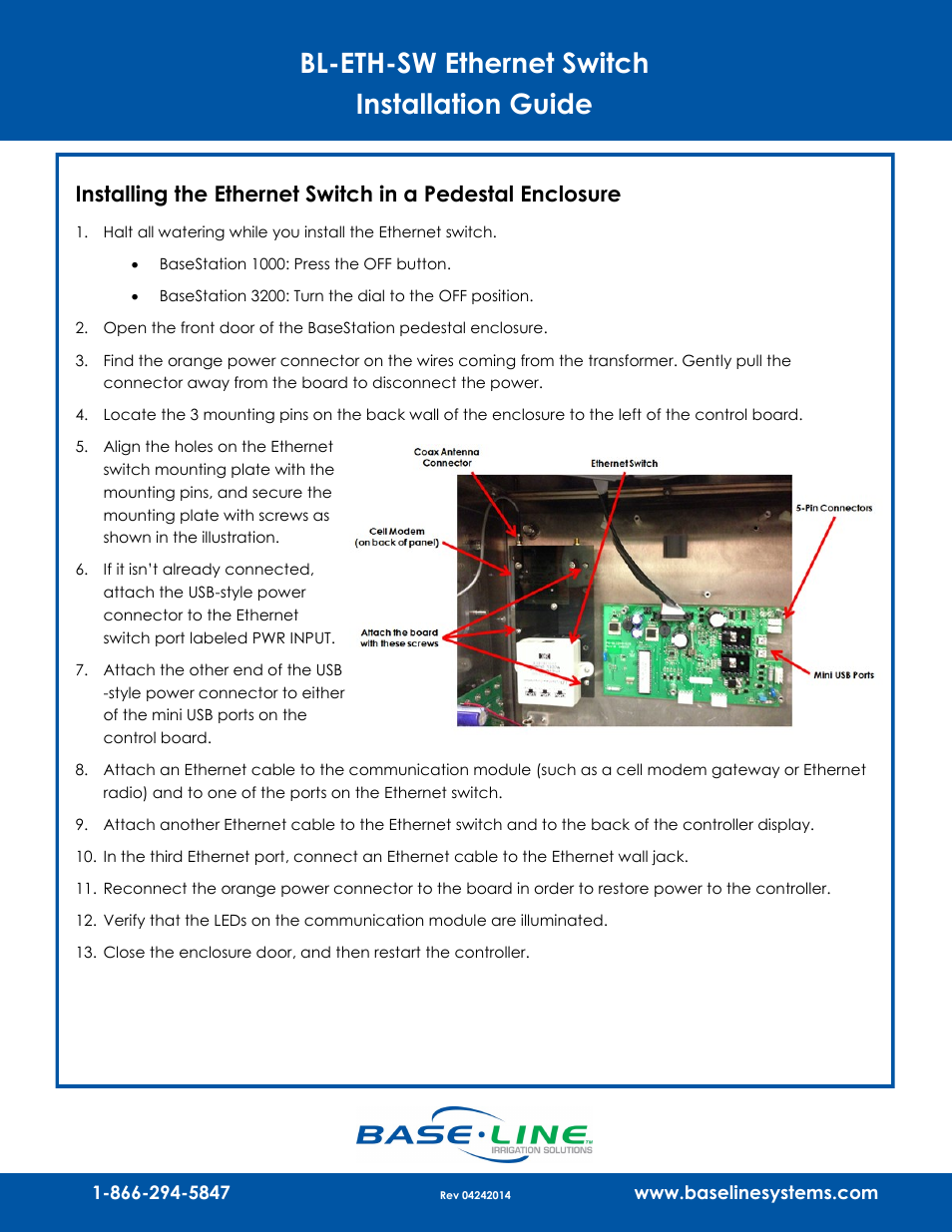 Bl-eth-sw ethernet switch installation guide | Baseline Systems BL-ETH-SW Ethernet Switch User Manual | Page 2 / 2