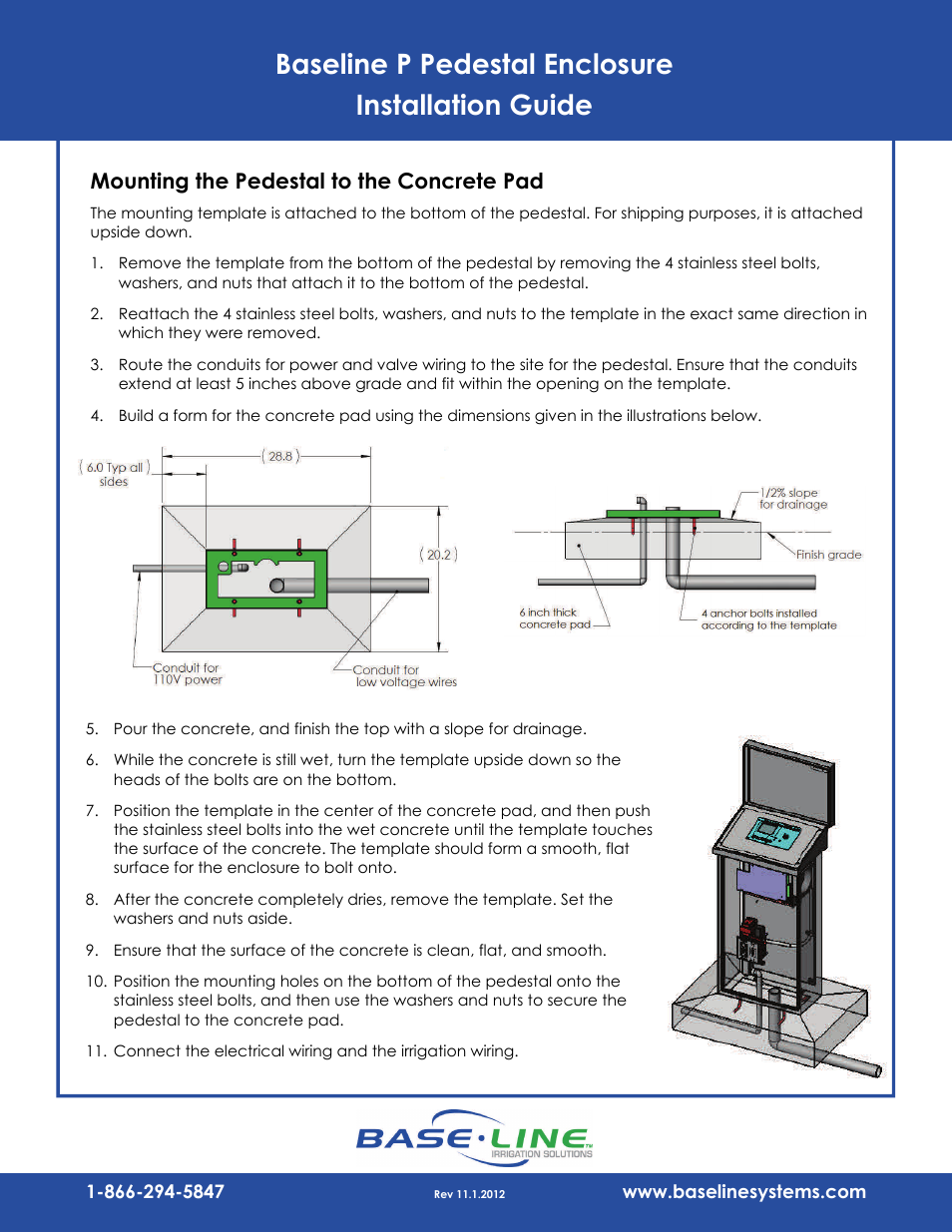 Mounting the pedestal to the concrete pad, Baseline p pedestal enclosure installation guide | Baseline Systems P Pedestal User Manual | Page 2 / 2