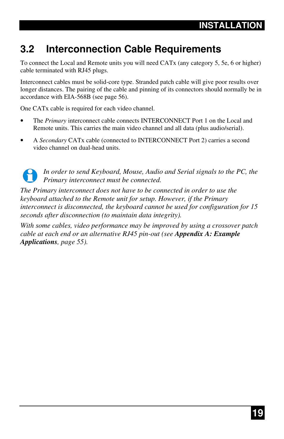 19 3.2 interconnection cable requirements, Installation | Black Box ACU2222A User Manual | Page 20 / 66