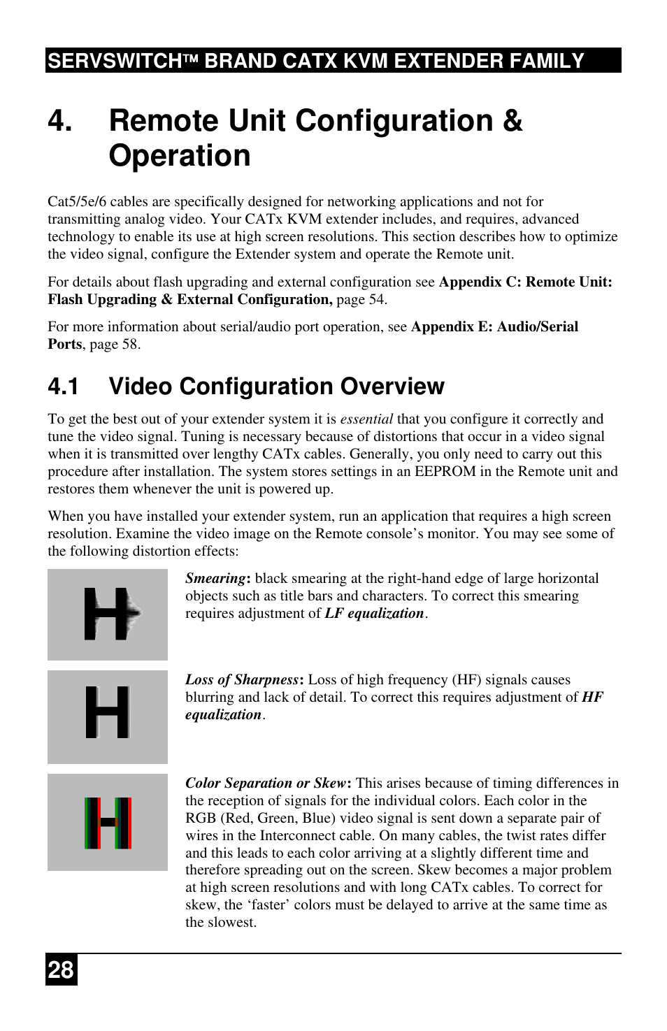 Remote unit configuration & operation, 1 video configuration overview, Servswitch brand catx kvm extender family | Black Box ACU2222A User Manual | Page 29 / 66