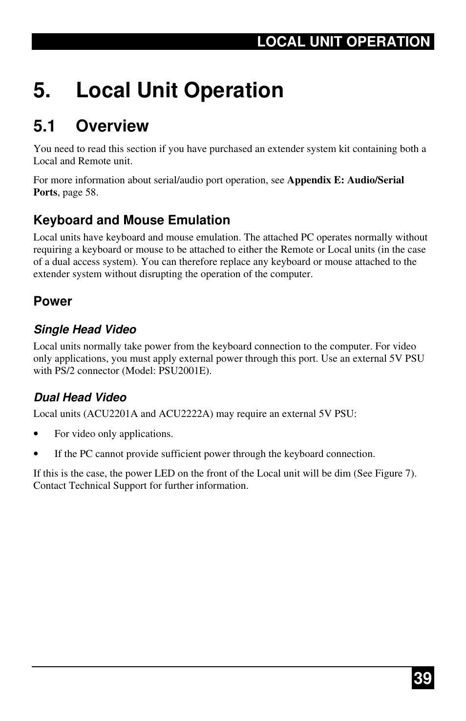 Local unit operation, 1 overview | Black Box ACU2222A User Manual | Page 40 / 66