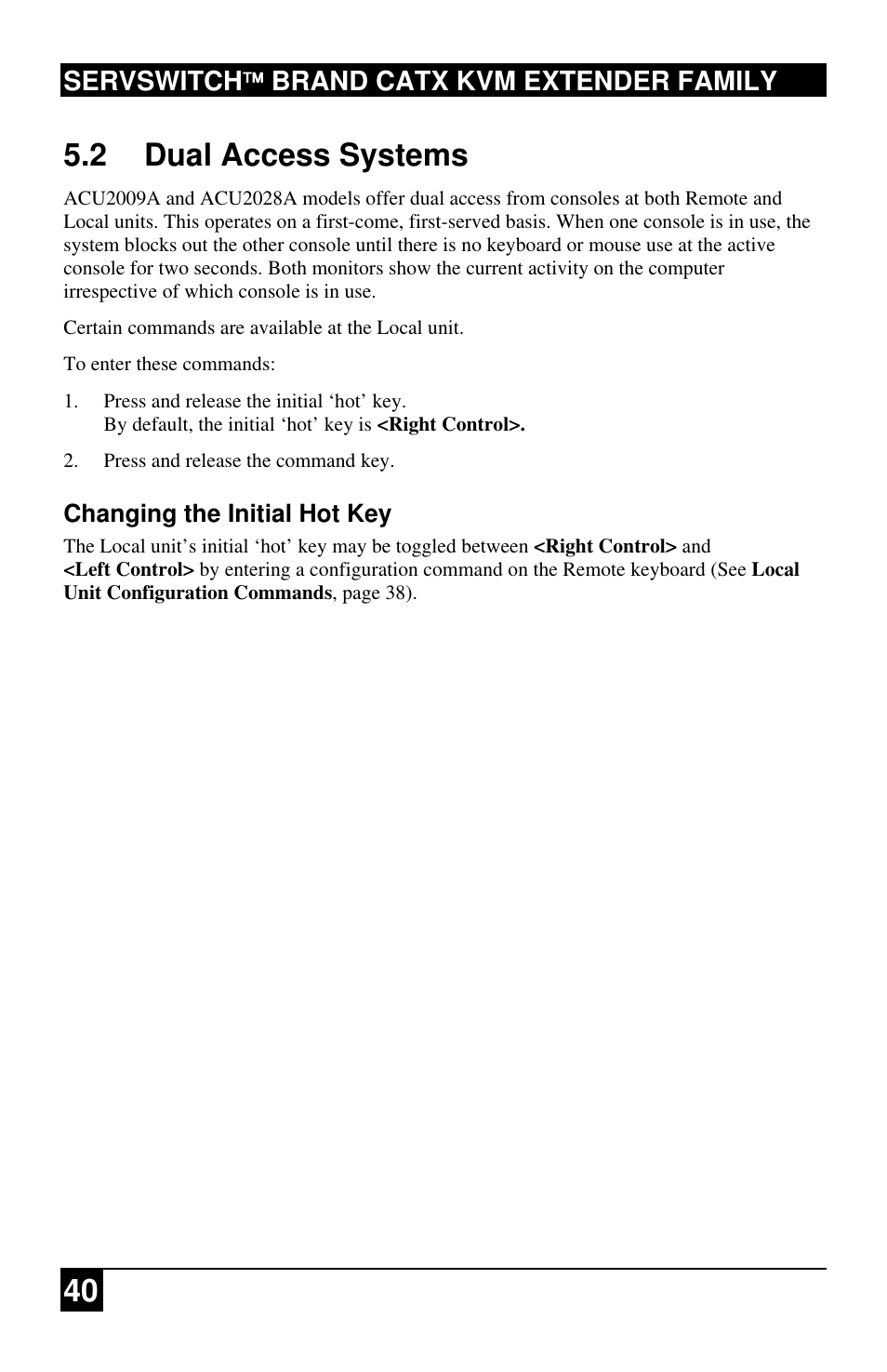 40 5.2 dual access systems, Servswitch brand catx kvm extender family | Black Box ACU2222A User Manual | Page 41 / 66