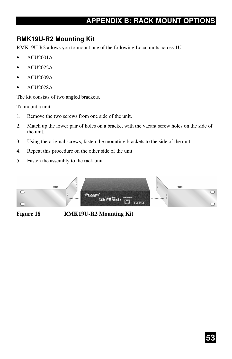 Appendix b: rack mount options | Black Box ACU2222A User Manual | Page 54 / 66