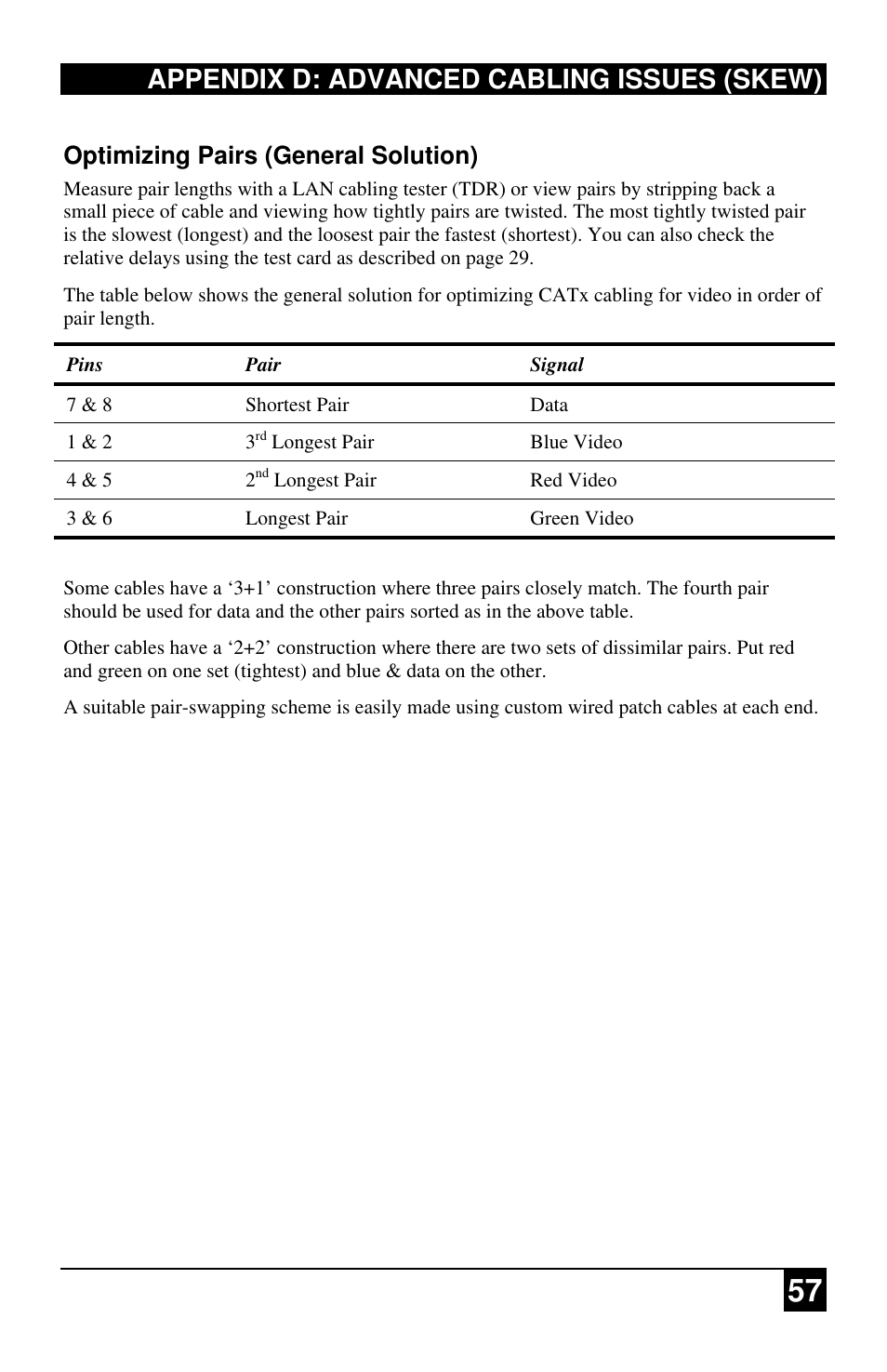 Appendix d: advanced cabling issues (skew), Optimizing pairs (general solution) | Black Box ACU2222A User Manual | Page 58 / 66