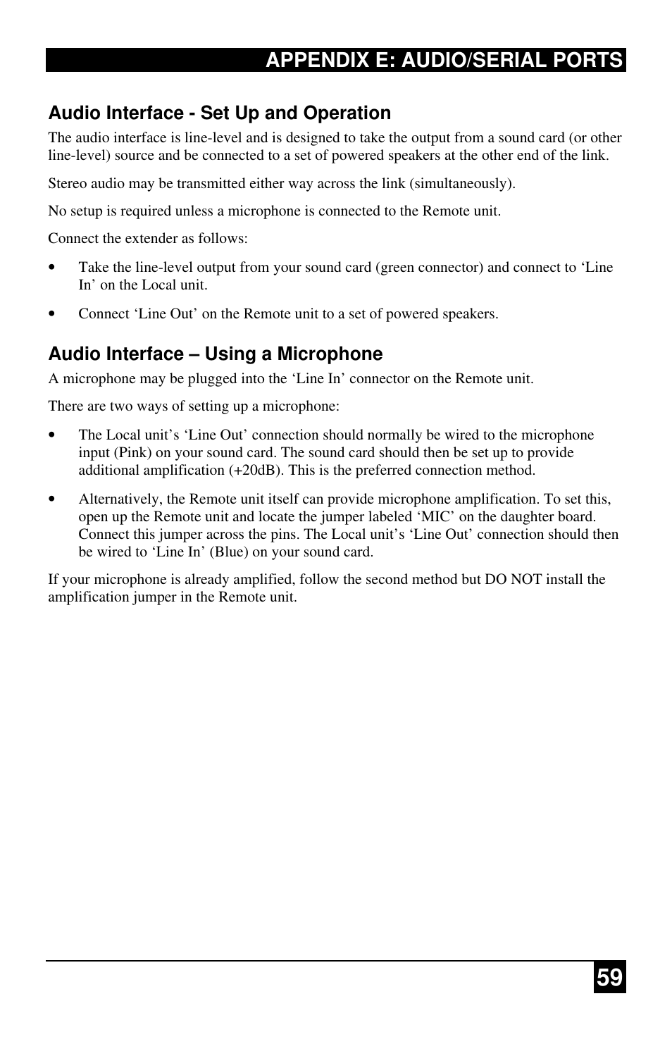 Appendix e: audio/serial ports | Black Box ACU2222A User Manual | Page 60 / 66