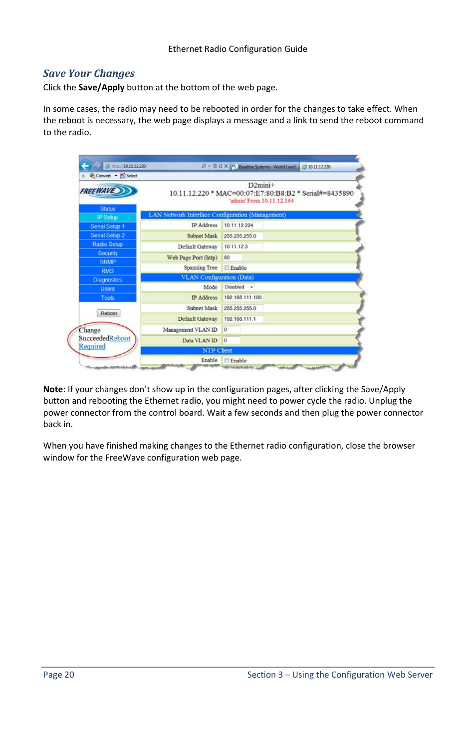 Save your changes | Baseline Systems Ethernet Radio User Manual | Page 26 / 35