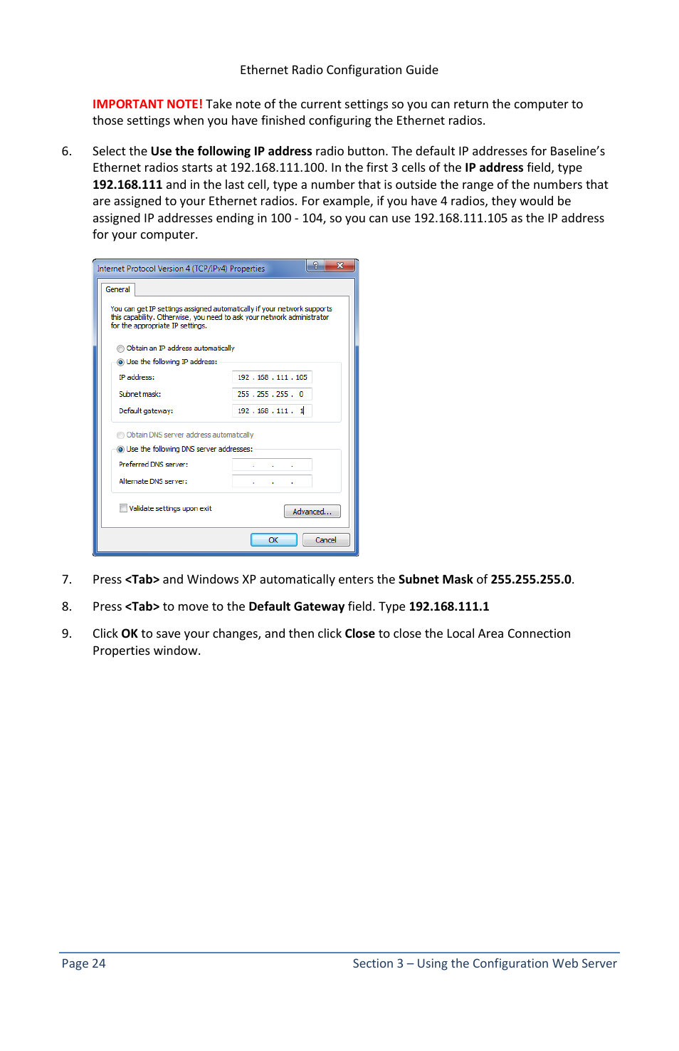 Baseline Systems Ethernet Radio User Manual | Page 30 / 35
