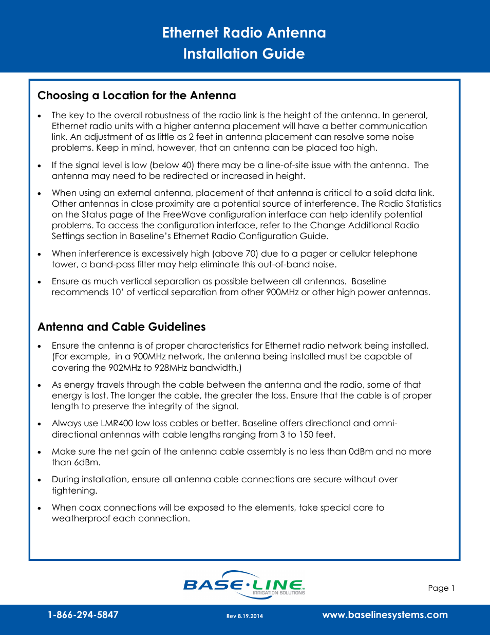 Baseline Systems Ethernet Radio Antenna User Manual | 4 pages