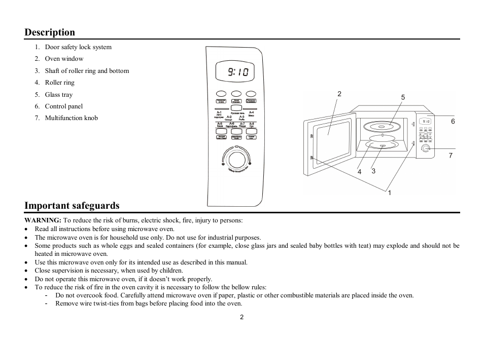 Description, Important safeguards | Hyundai H-MW1021 User Manual | Page 2 / 24