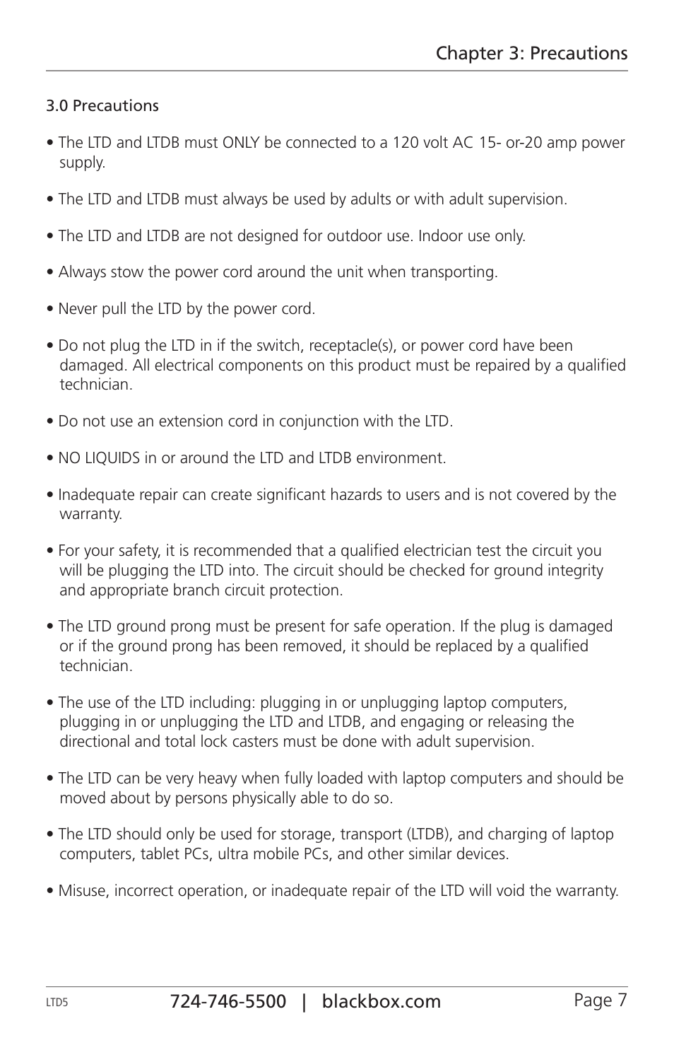 Chapter 3: precautions | Black Box LTD8 User Manual | Page 7 / 16