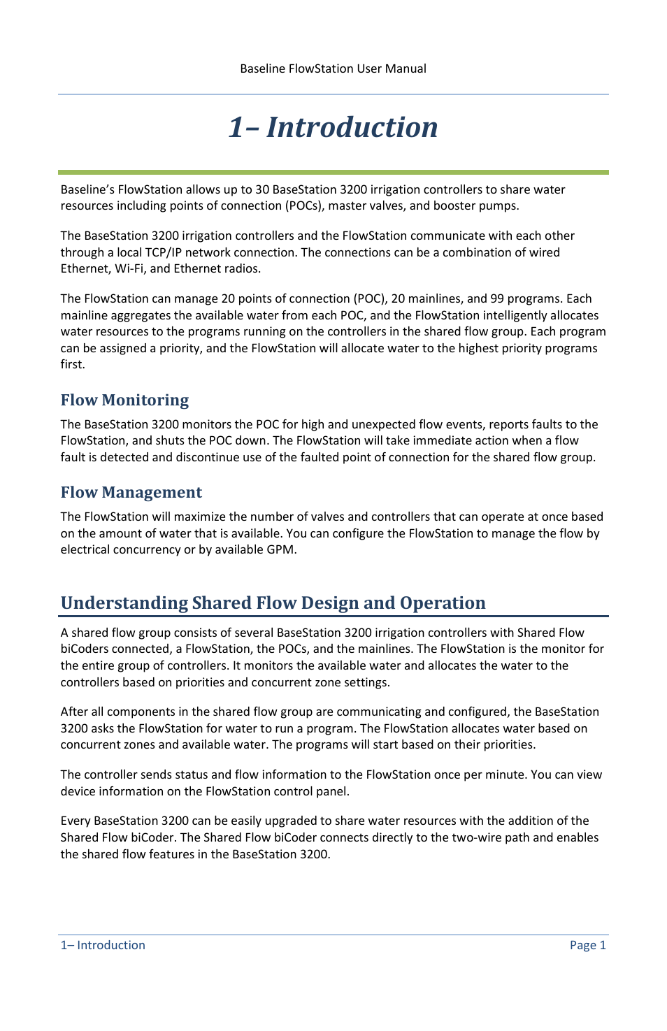 1– introduction, Flow monitoring, Flow management | Understanding shared flow design and operation | Baseline Systems FlowStation User Manual | Page 5 / 41