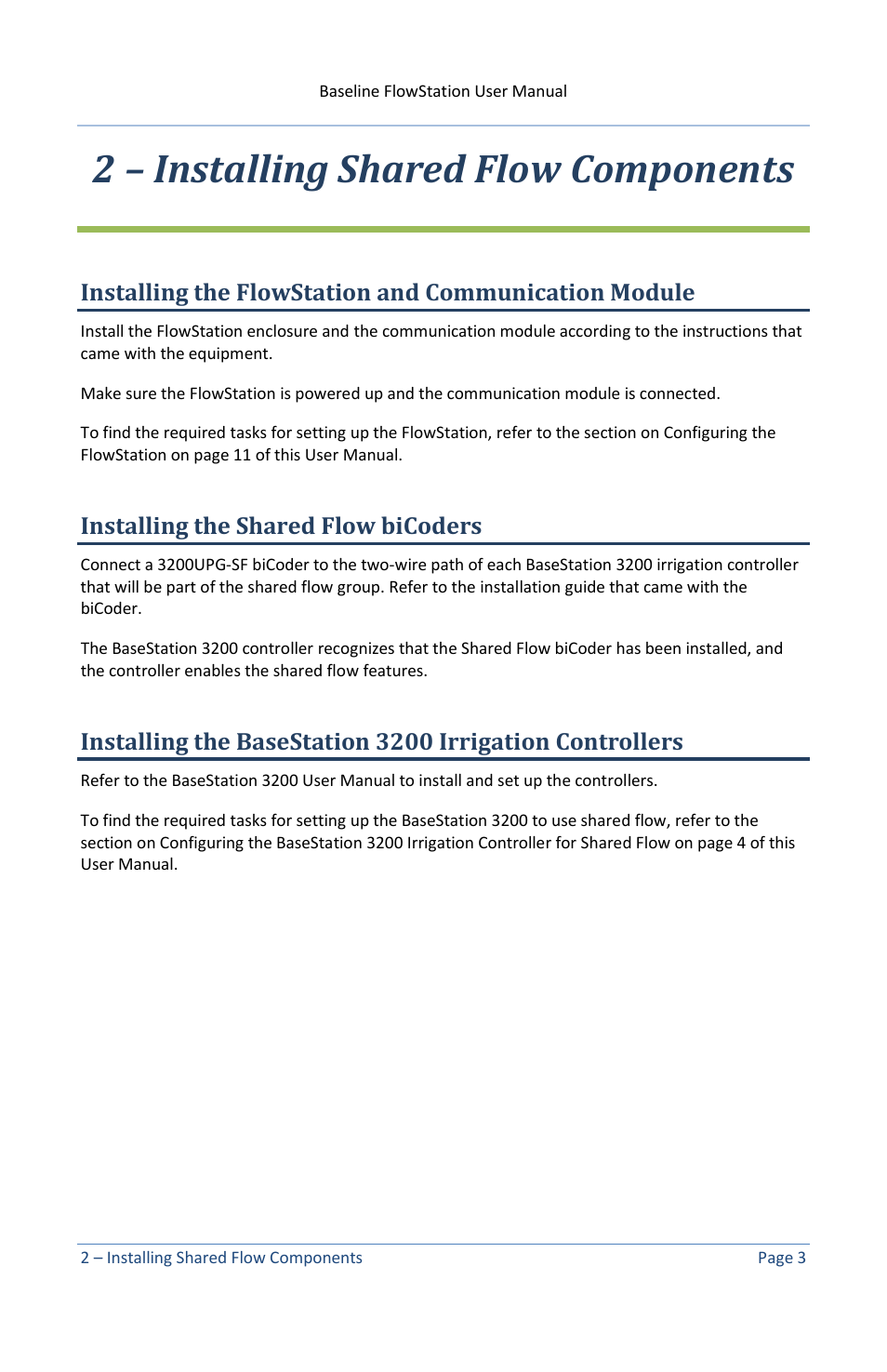 2 – installing shared flow components, Installing the shared flow bicoders | Baseline Systems FlowStation User Manual | Page 7 / 41