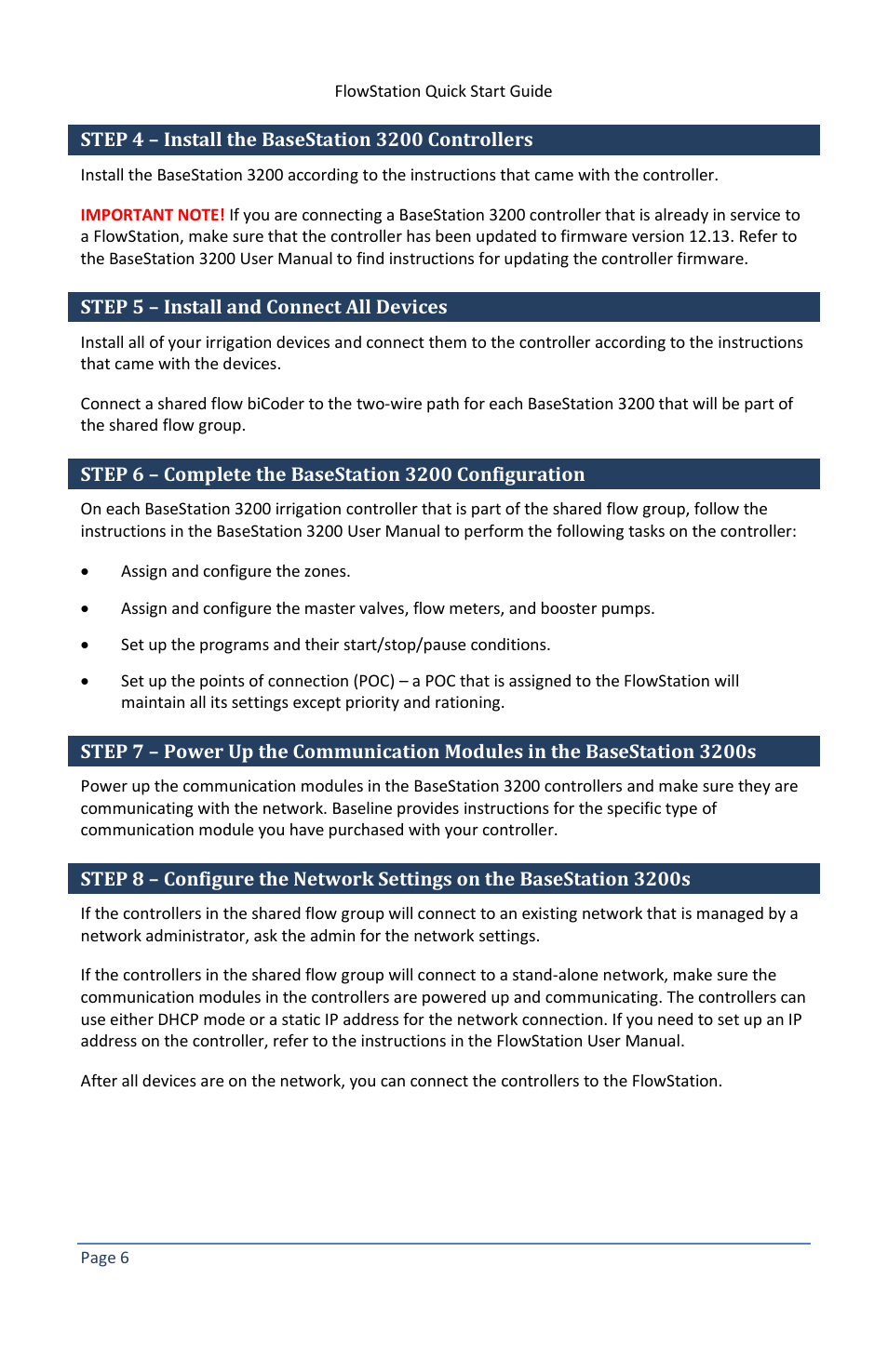 Step 4 – install the basestation 3200 controllers, Step 5 – install and connect all devices | Baseline Systems FlowStation User Manual | Page 10 / 13