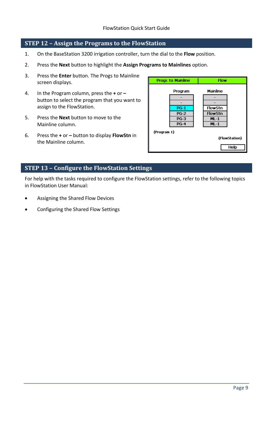 Step 12 – assign the programs to the flowstation, Step 13 – configure the flowstation settings | Baseline Systems FlowStation User Manual | Page 13 / 13