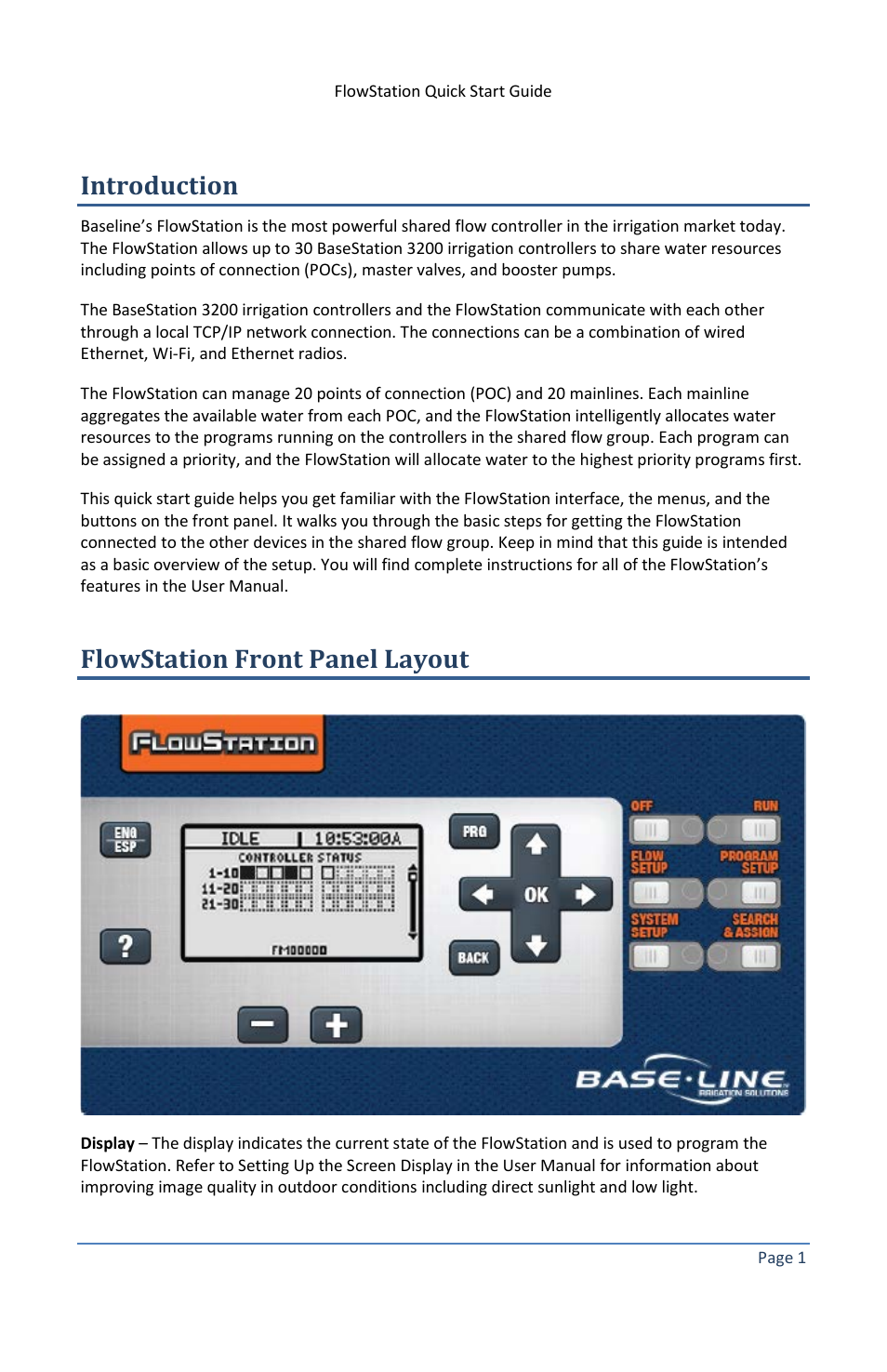 Introduction, Flowstation front panel layout | Baseline Systems FlowStation User Manual | Page 5 / 13