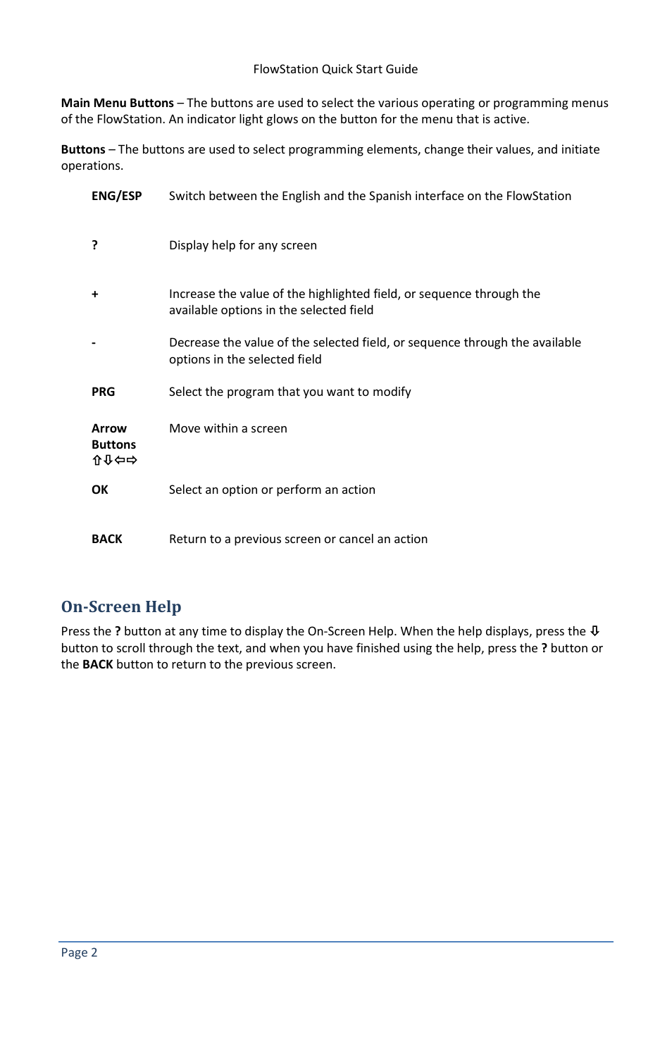 On-screen help | Baseline Systems FlowStation User Manual | Page 6 / 13