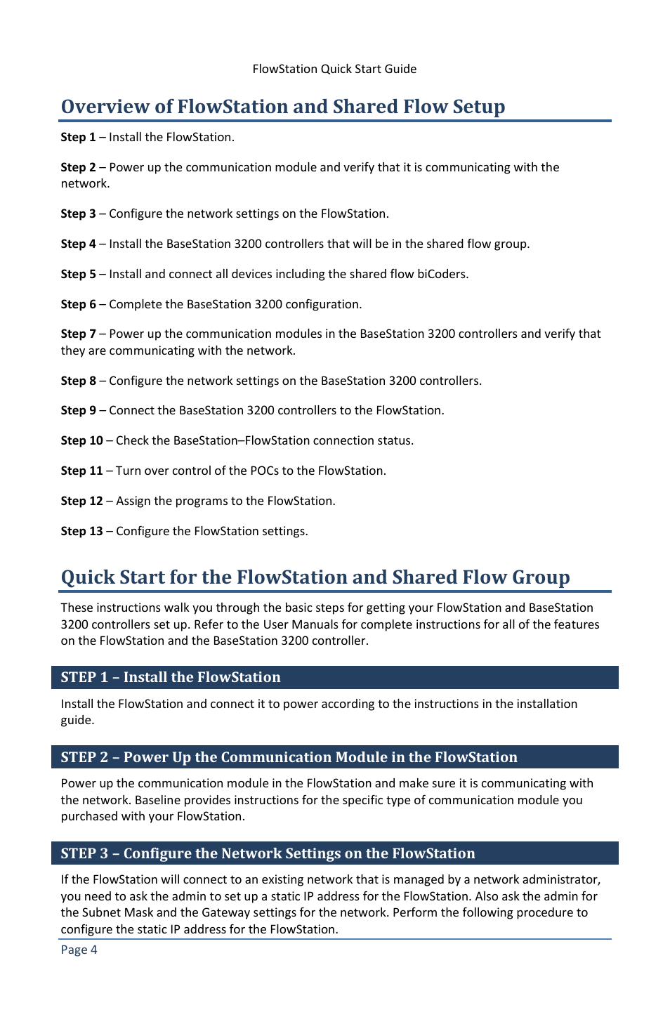 Overview of flowstation and shared flow setup, Step 1 – install the flowstation | Baseline Systems FlowStation User Manual | Page 8 / 13