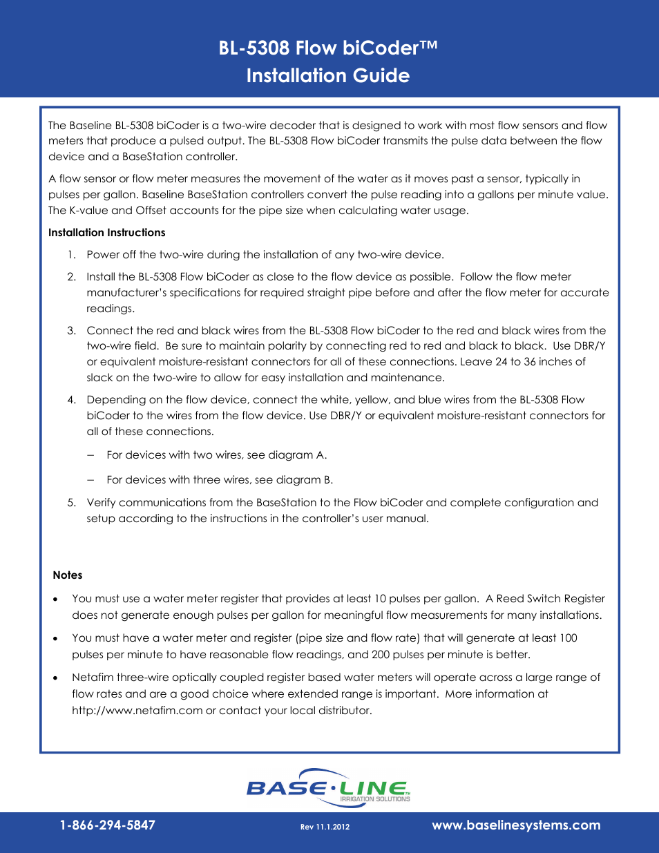 Baseline Systems BL-5308 User Manual | 4 pages