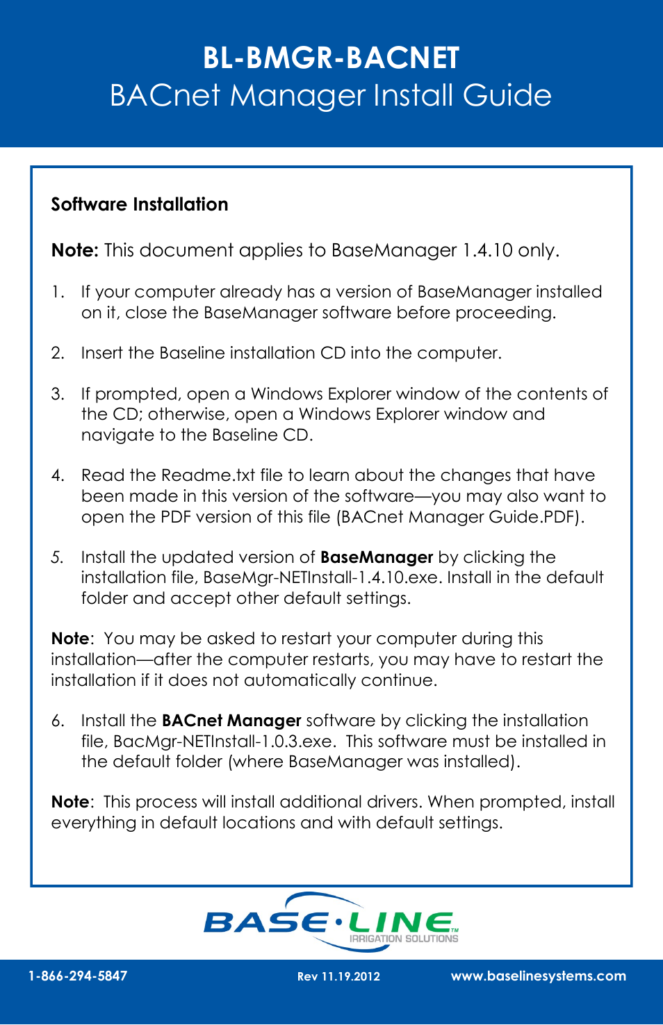 Baseline Systems BACnet Manager User Manual | 4 pages