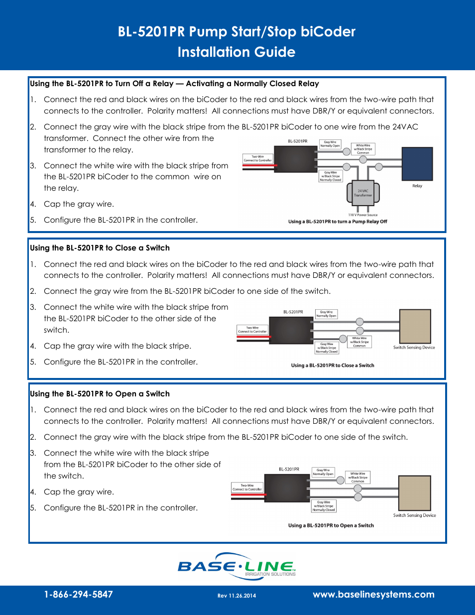Baseline Systems BL-5201PR Pump Start/Stop biCoder User Manual | Page 2 / 2