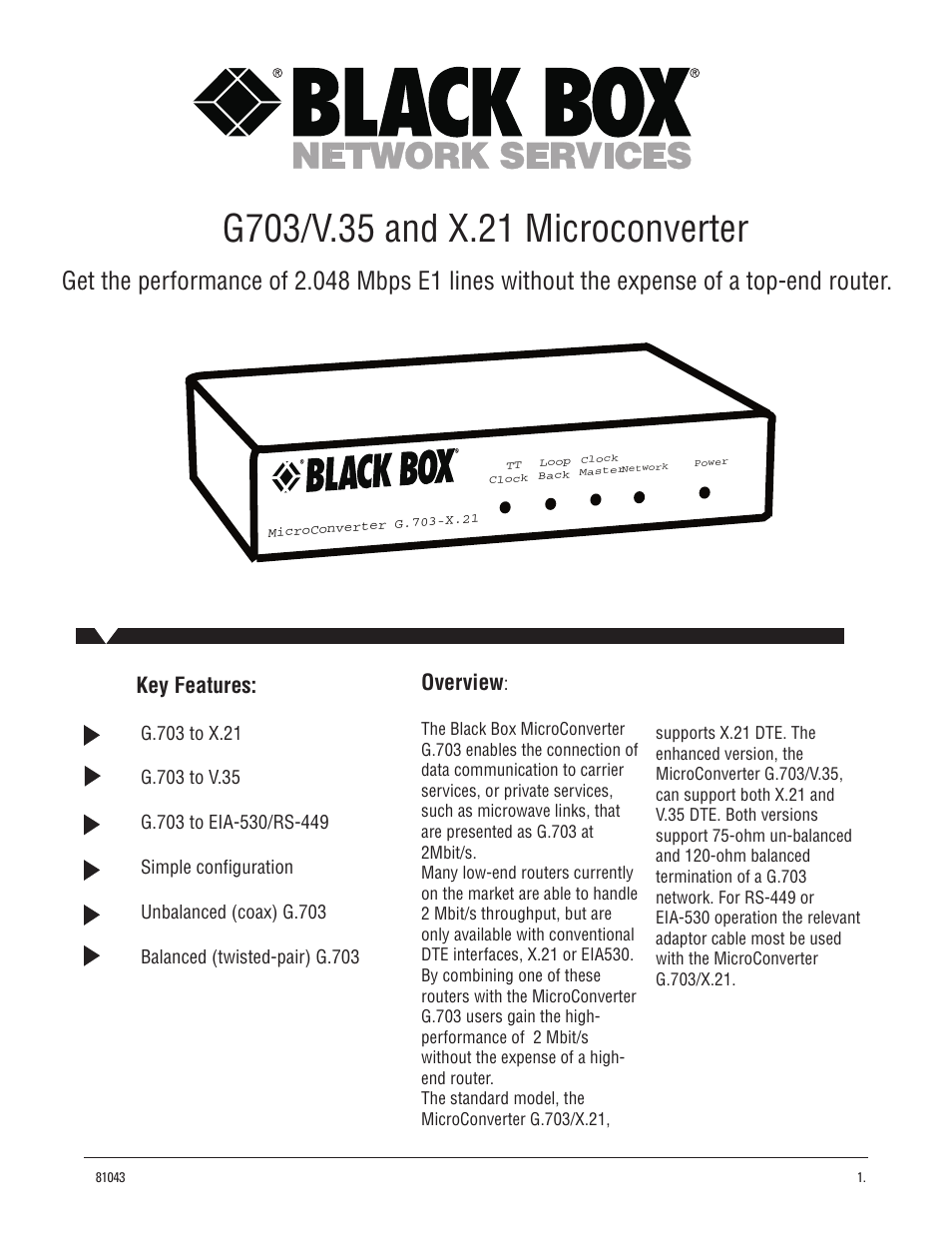 Black Box G703/V.35 User Manual | 3 pages