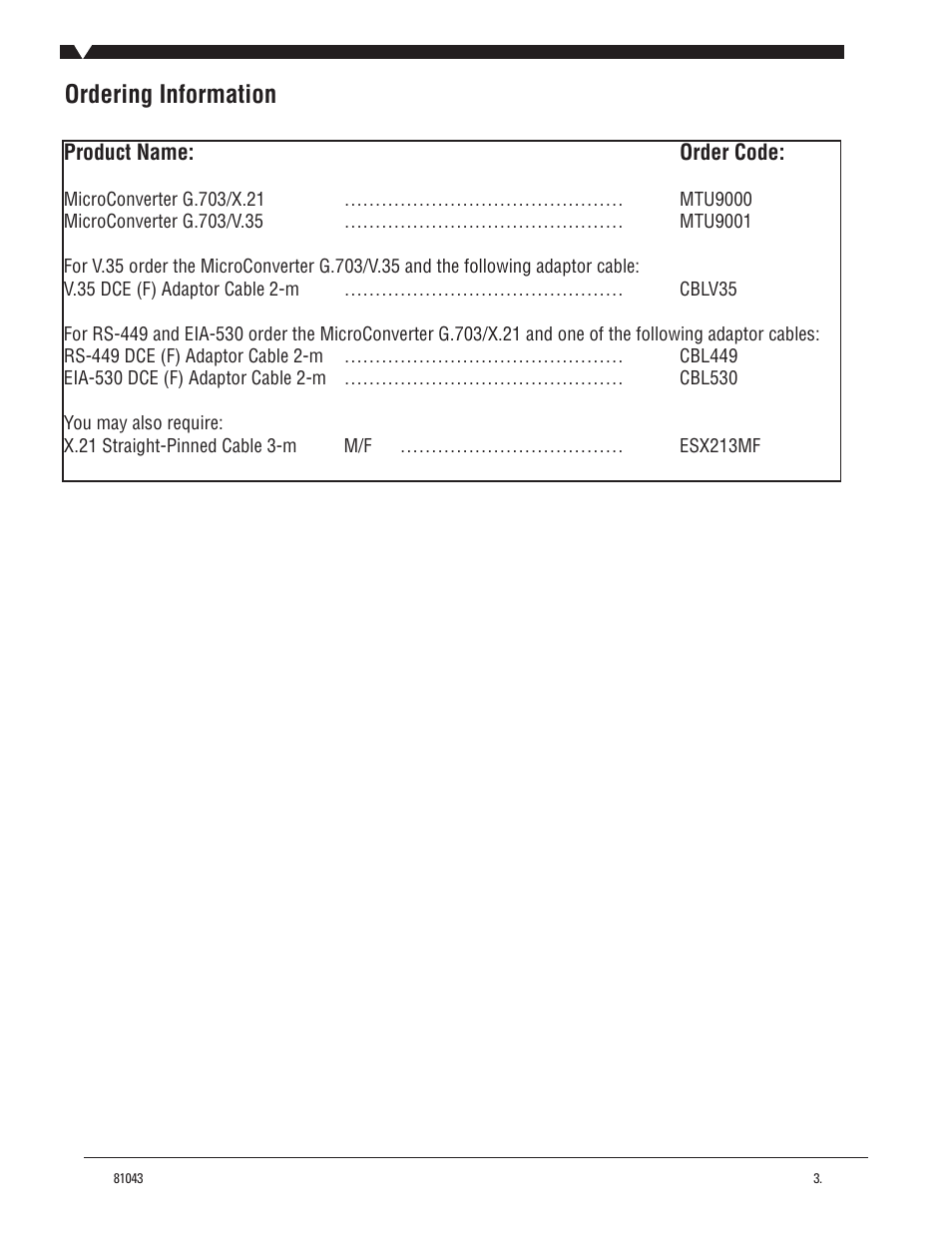 Ordering information | Black Box G703/V.35 User Manual | Page 3 / 3
