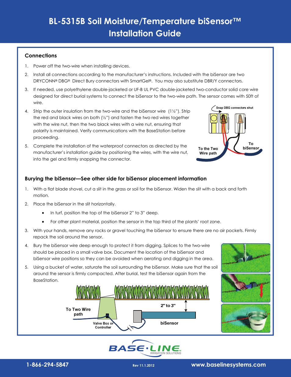 Baseline Systems BL-5315B Soil Moisture/Temperature biSensor User Manual | 2 pages