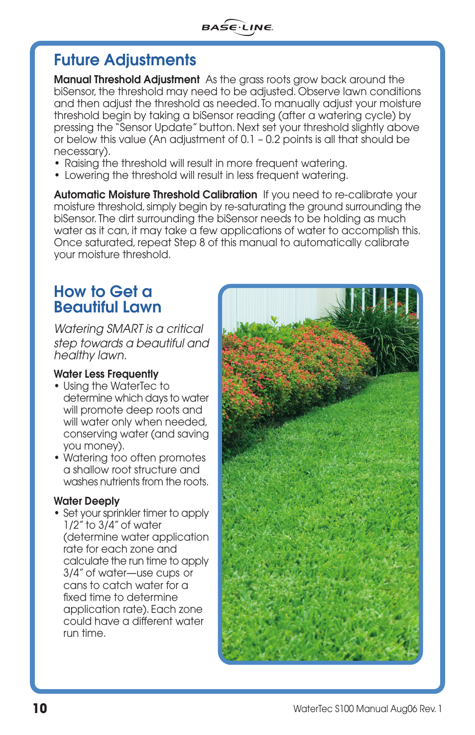 How to get a beautiful lawn, Future adjustments | Baseline Systems WaterTec S100 User Manual | Page 10 / 20