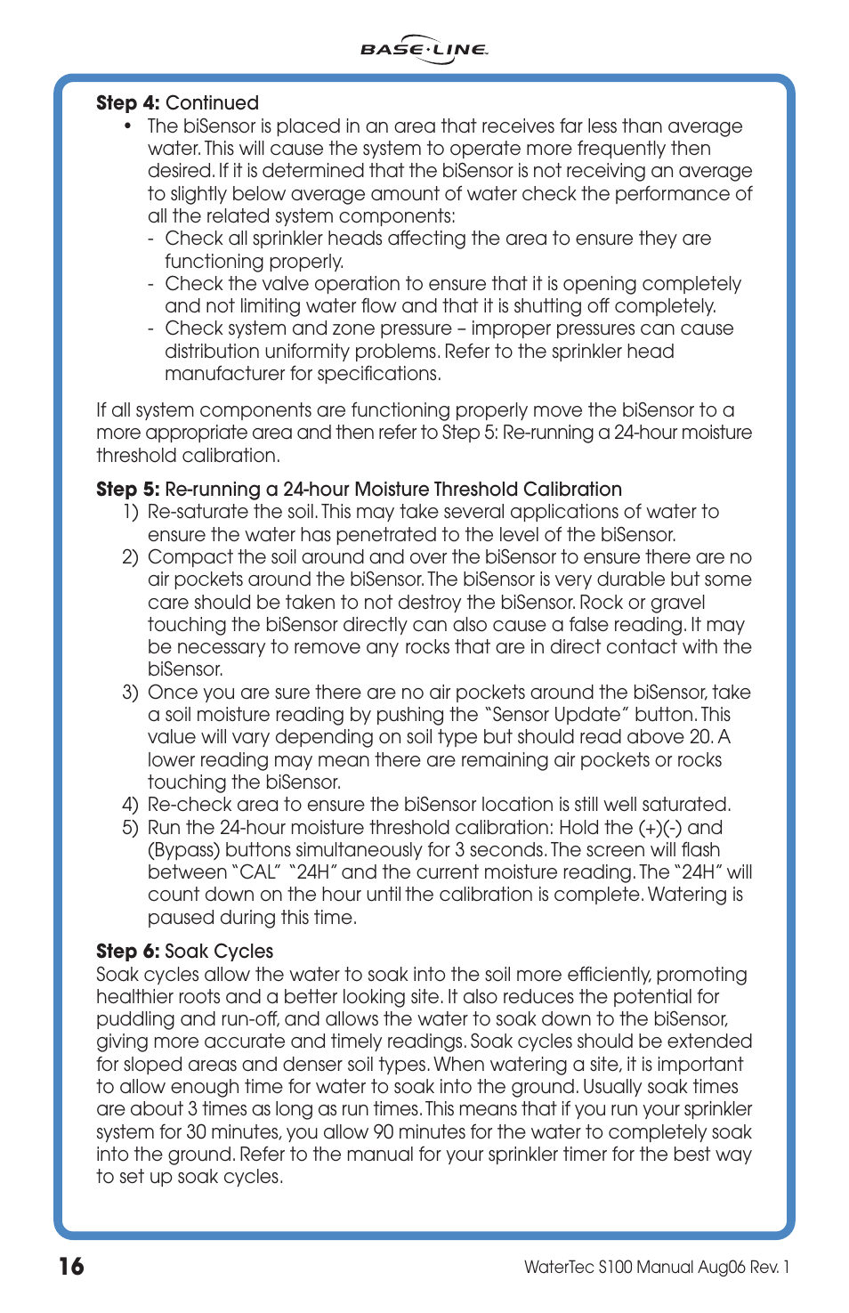 Baseline Systems WaterTec S100 User Manual | Page 16 / 20