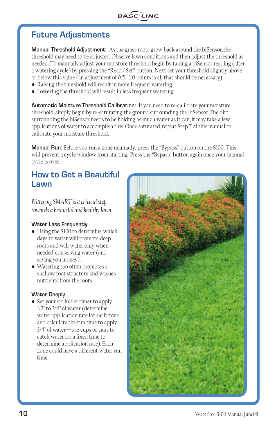 How to get a beautiful lawn, Future adjustments | Baseline Systems WaterTec S100 User Manual | Page 11 / 21