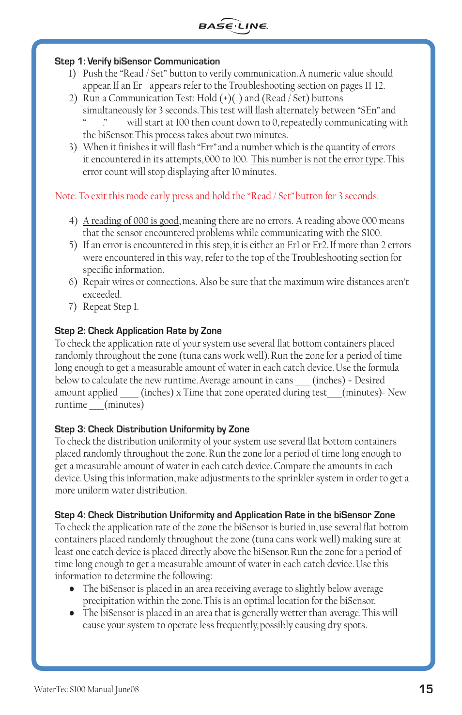Baseline Systems WaterTec S100 User Manual | Page 16 / 21
