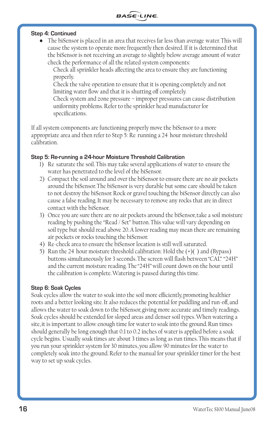 Baseline Systems WaterTec S100 User Manual | Page 17 / 21