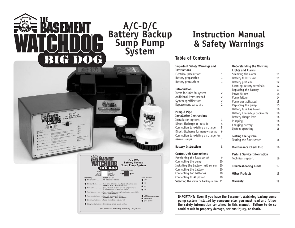 Basement Watchdog Big Dog User Manual | 20 pages