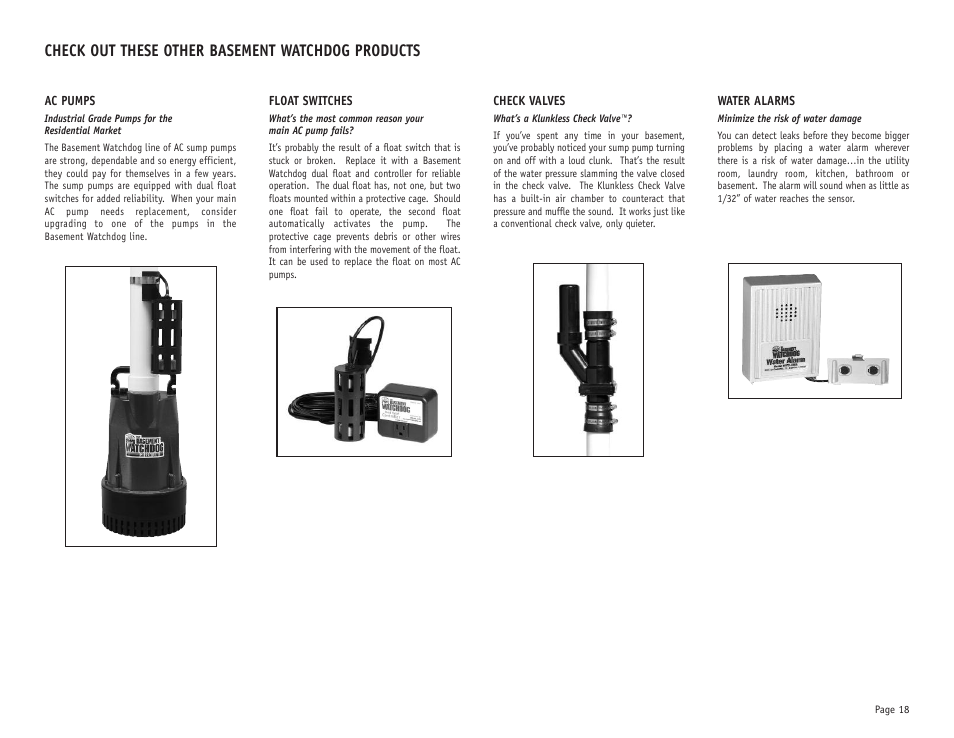 Check out these other basement watchdog products | Basement Watchdog Big Dog User Manual | Page 19 / 20