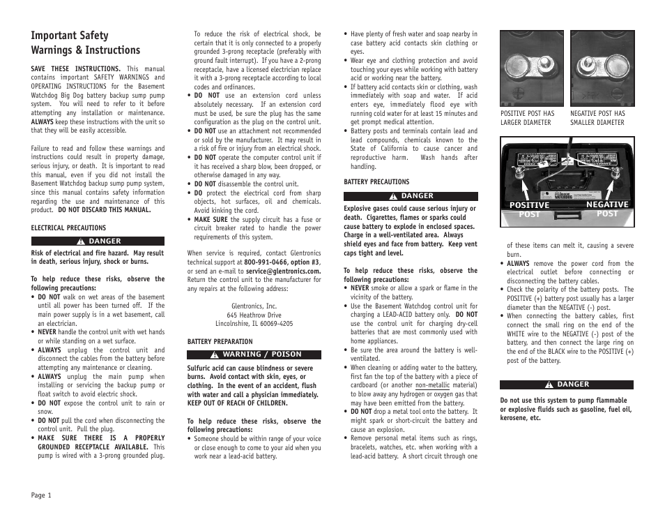 Important safety warnings & instructions | Basement Watchdog Big Dog User Manual | Page 2 / 20