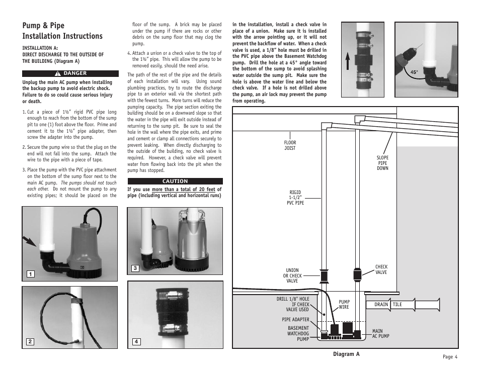 Pump & pipe installation instructions | Basement Watchdog Big Dog User Manual | Page 5 / 20