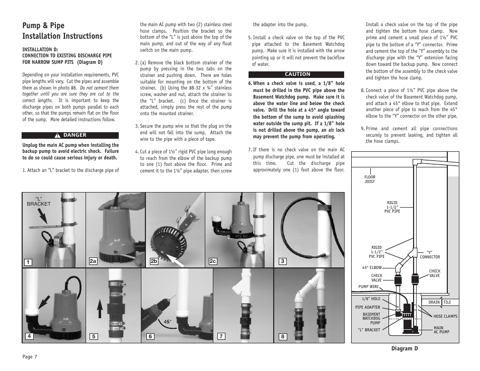 Pump & pipe installation instructions | Basement Watchdog Big Dog User Manual | Page 8 / 20
