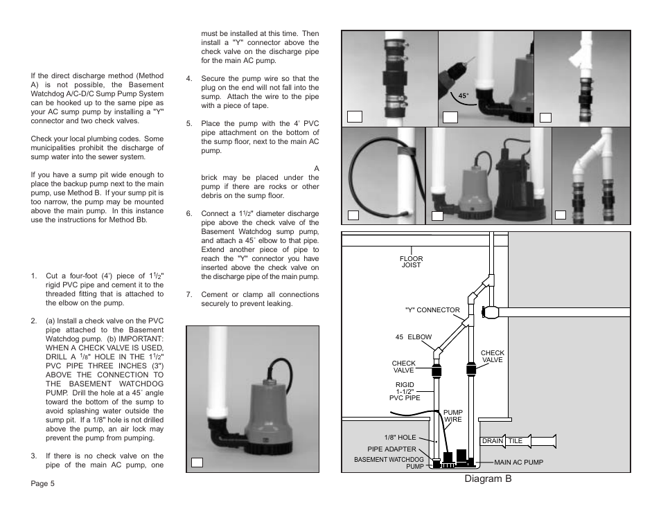 Pump & pipe installation instructions, Diagram b | Basement Watchdog Big Dog User Manual | Page 6 / 16