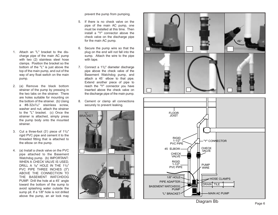Pump & pipe installation instructions, Diagram bb | Basement Watchdog Big Dog User Manual | Page 7 / 16