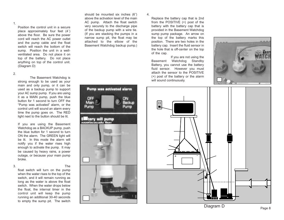 Control unit hookup, Diagram d | Basement Watchdog Big Dog User Manual | Page 9 / 16
