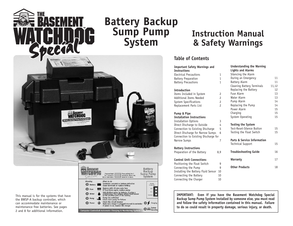 Basement Watchdog Special User Manual | 20 pages