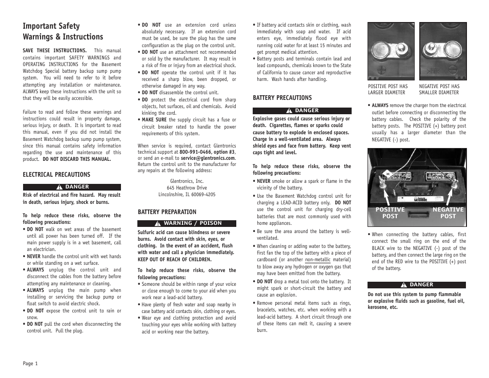 Important safety warnings & instructions | Basement Watchdog Special User Manual | Page 2 / 20
