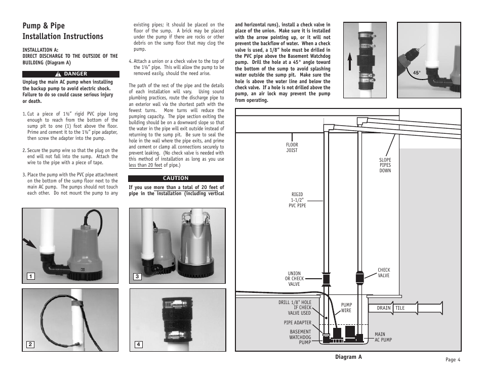 Pump & pipe installation instructions | Basement Watchdog Special User Manual | Page 5 / 20