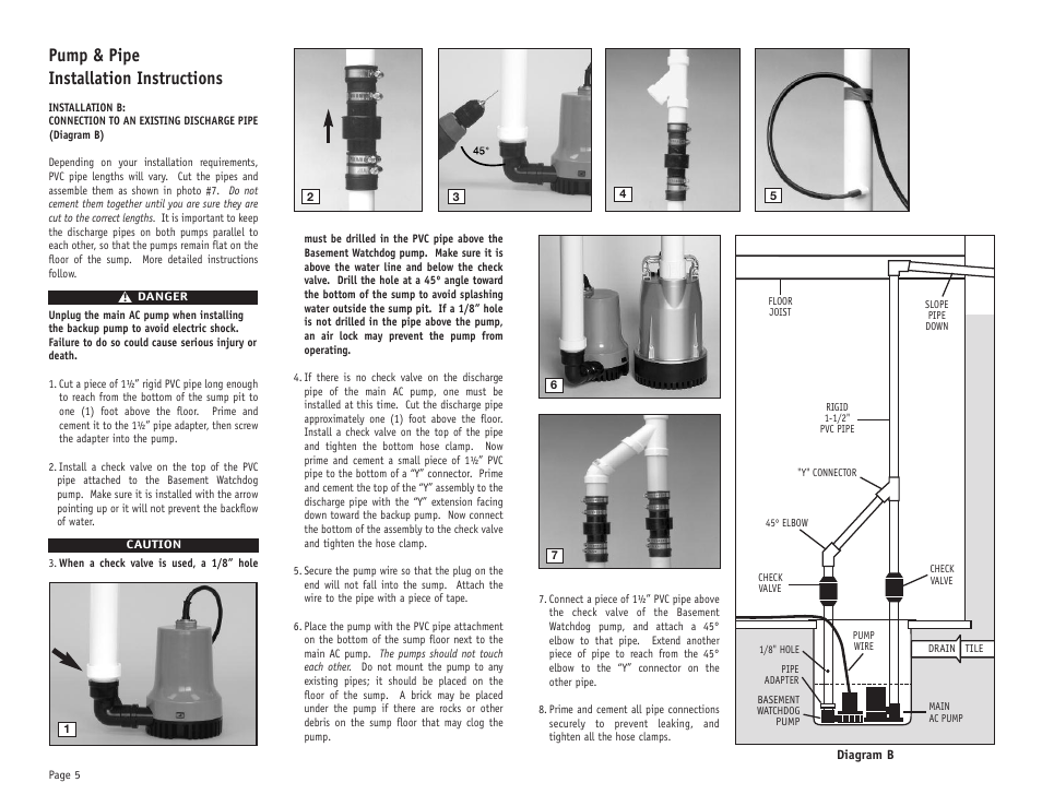 Pump & pipe installation instructions | Basement Watchdog Special User Manual | Page 6 / 20