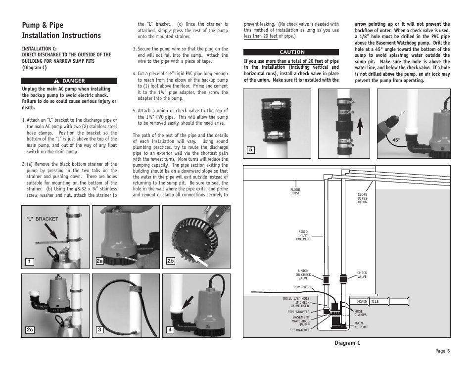 Pump & pipe installation instructions | Basement Watchdog Special User Manual | Page 7 / 20