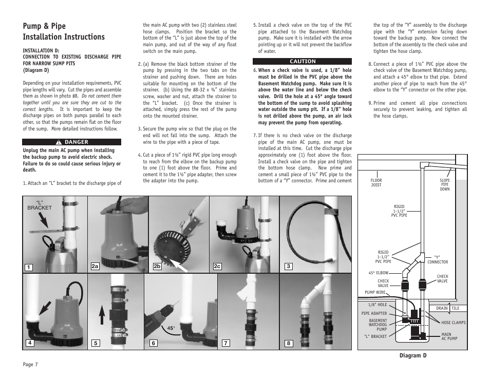 Pump & pipe installation instructions | Basement Watchdog Special User Manual | Page 8 / 20