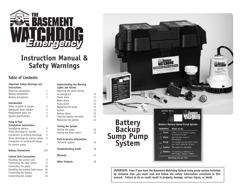 Basement Watchdog Emergency User Manual | 20 pages