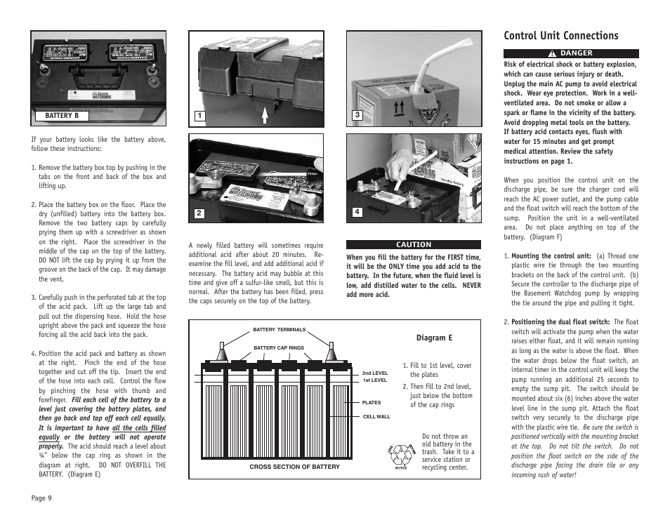 Control unit connections | Basement Watchdog Emergency User Manual | Page 10 / 20