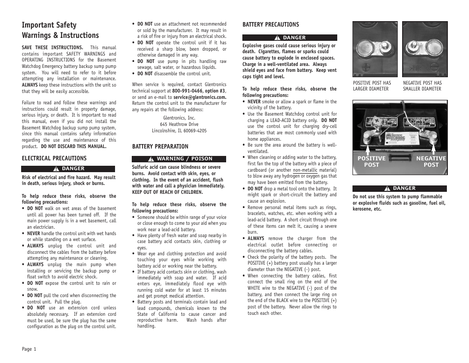 Important safety warnings & instructions | Basement Watchdog Emergency User Manual | Page 2 / 20